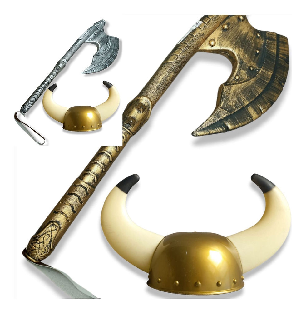 Kit Chapéu E Machado Vikings De Plástico(dourado,branco,un)