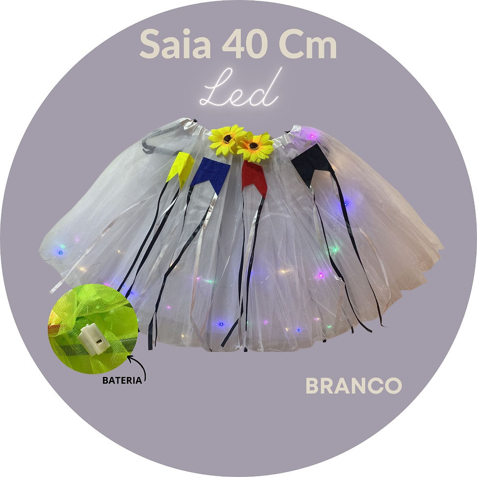Saia Led De Tule 40 Cm Festa Junina Bandeiras Arraia Cores(branco,g)