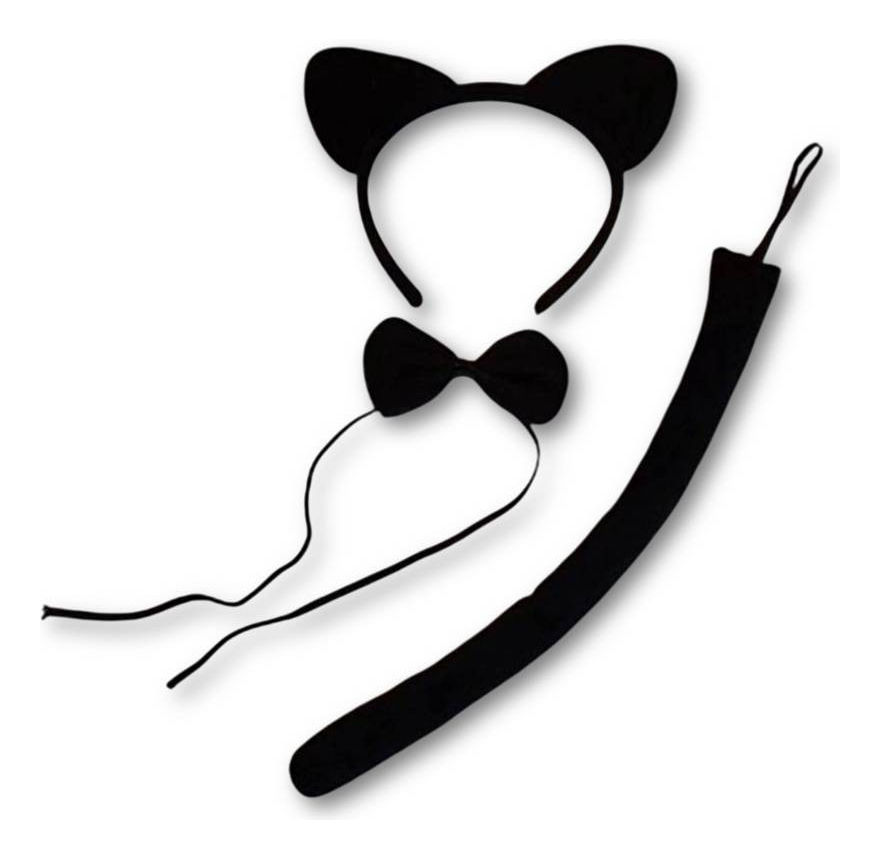 Kit Gatinha Tiara + Gravata + Rabinho Carnaval Fantasia