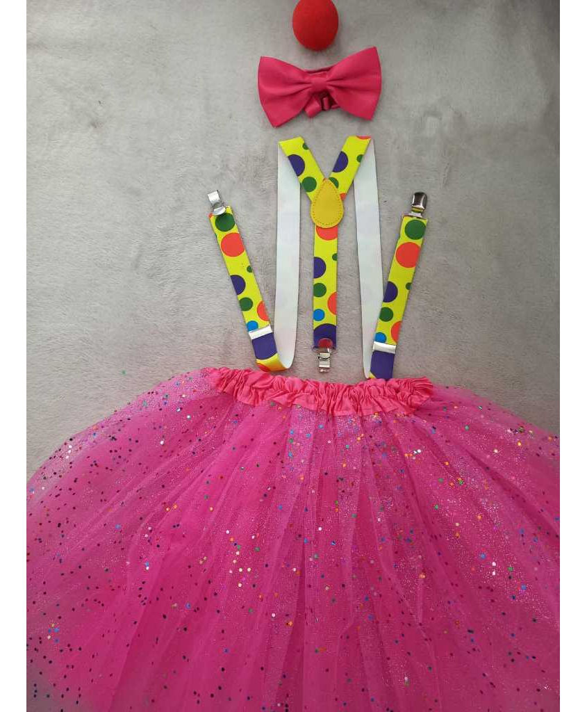 Fantasia Palhacinha Adulto Infantil Saia Suspensório Nariz(pink infantil)