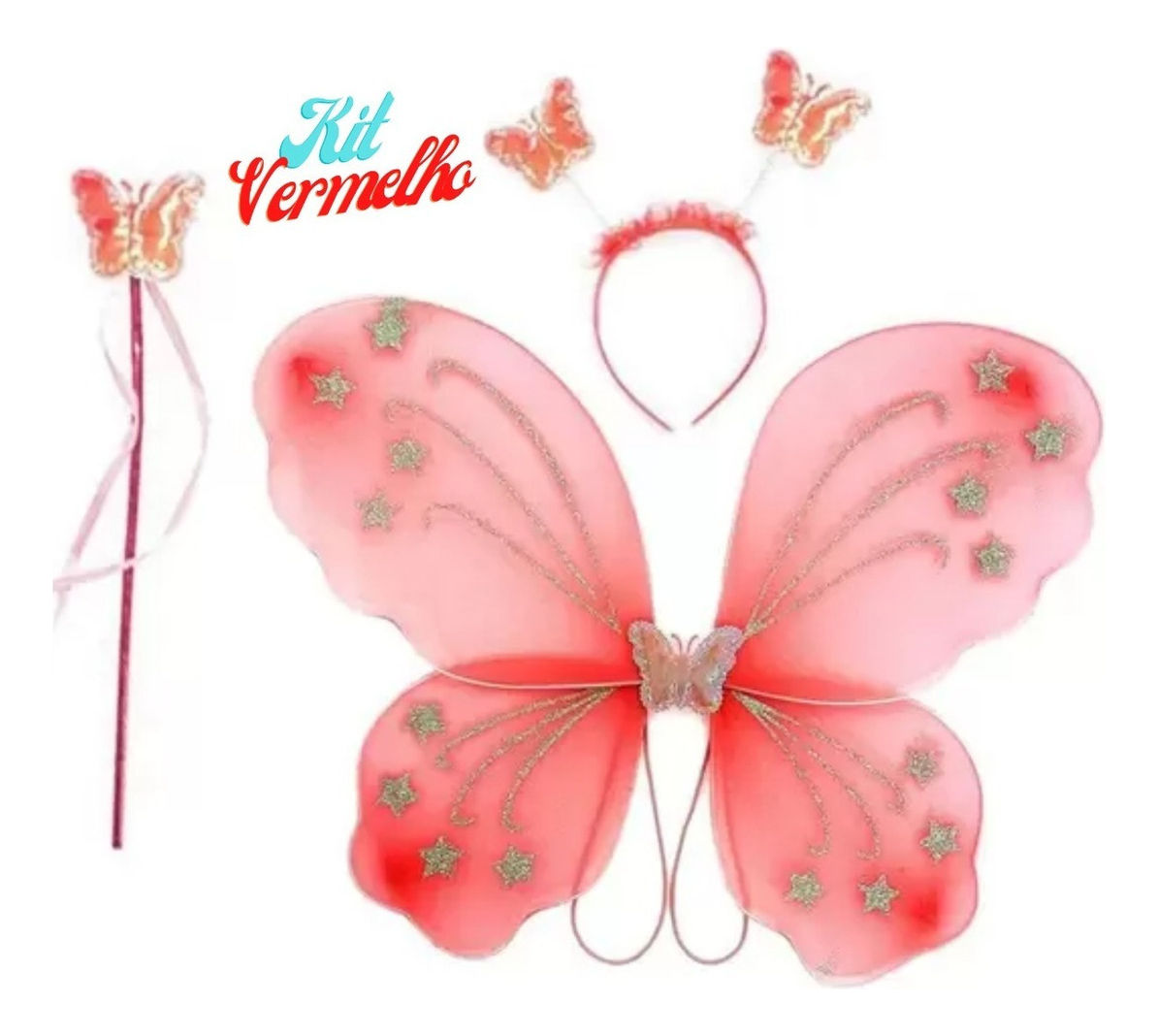 49 Asas Borboleta Fada Fantasia Festa Infantil Teatro Show(vermelho)