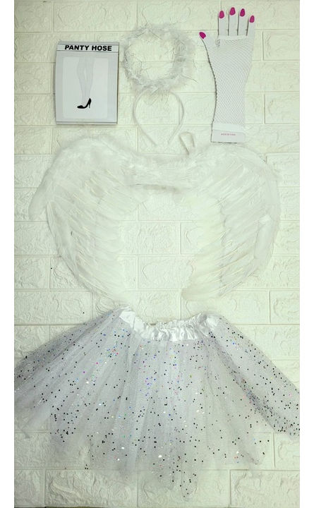 Kit Anjo Fantasia Luva Meia Halloween Carnaval Anjinha(branco&m)