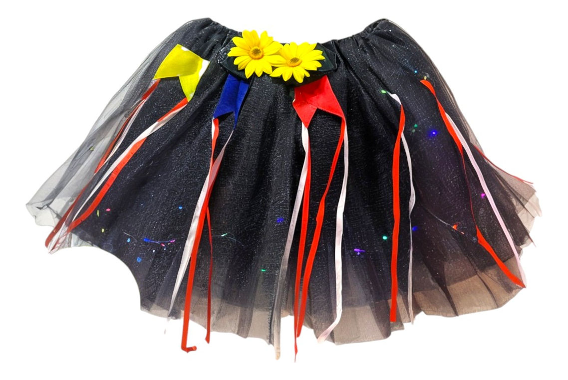 Saia Led De Tule 30 Cm Festa Junina Bandeiras Arraia Cores(preto,m)