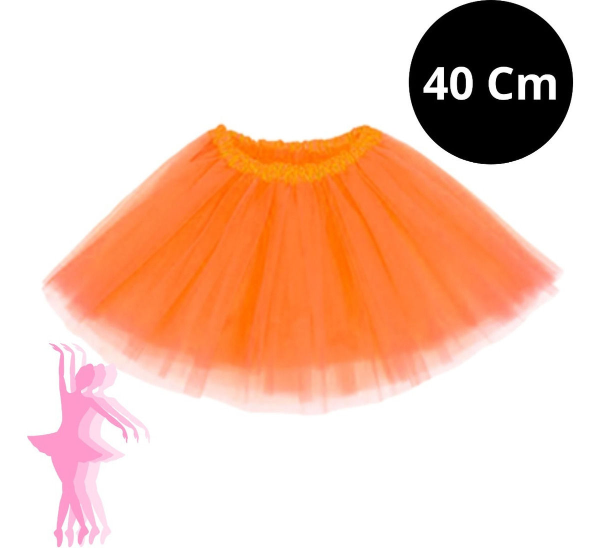 Kit 10 Saia Ballet Três Camadas Tutu Tule Cetim 40 Cm Altura(laranja,m)