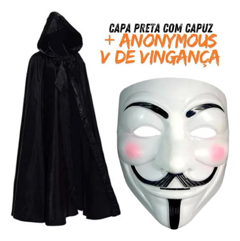 Kit Halloween Fantasia Adulto Capa Preta+morte - Anonimous(capa+mascarav)