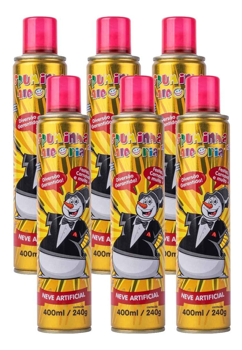 Kit 6 Lança Espuminha Spray Neve Fake Crianças Carnaval 400g