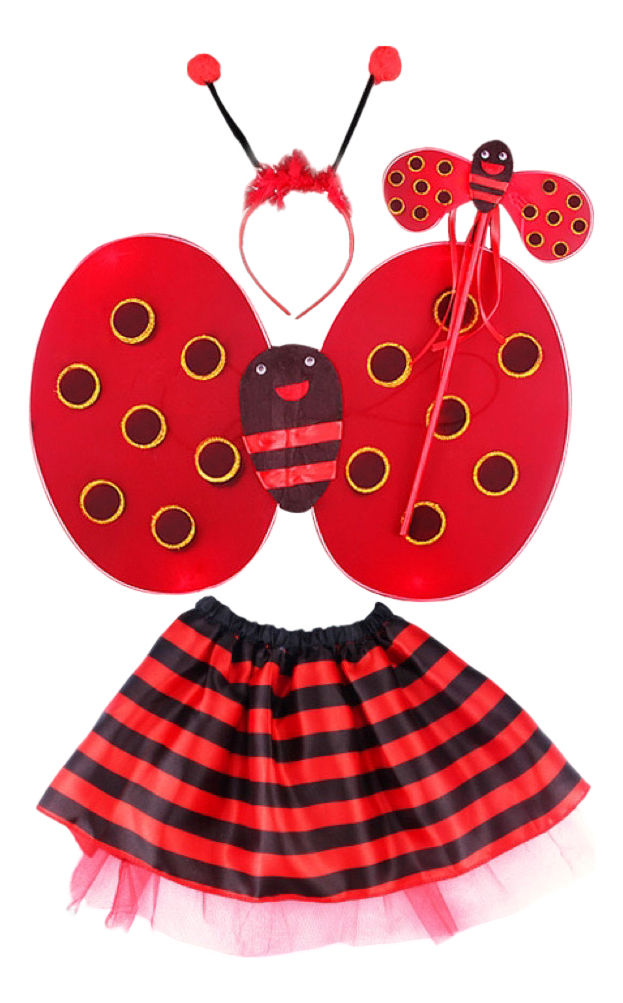 Fantasia Joaninha Infantil Menina Carnaval Kit 4pçs Criança