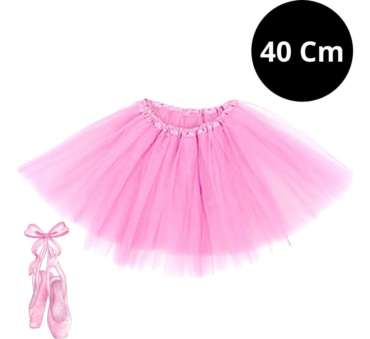 Kit 10 Saia Ballet Três Camadas Tutu Tule Cetim 40 Cm Altura(rosa/rosa,m)