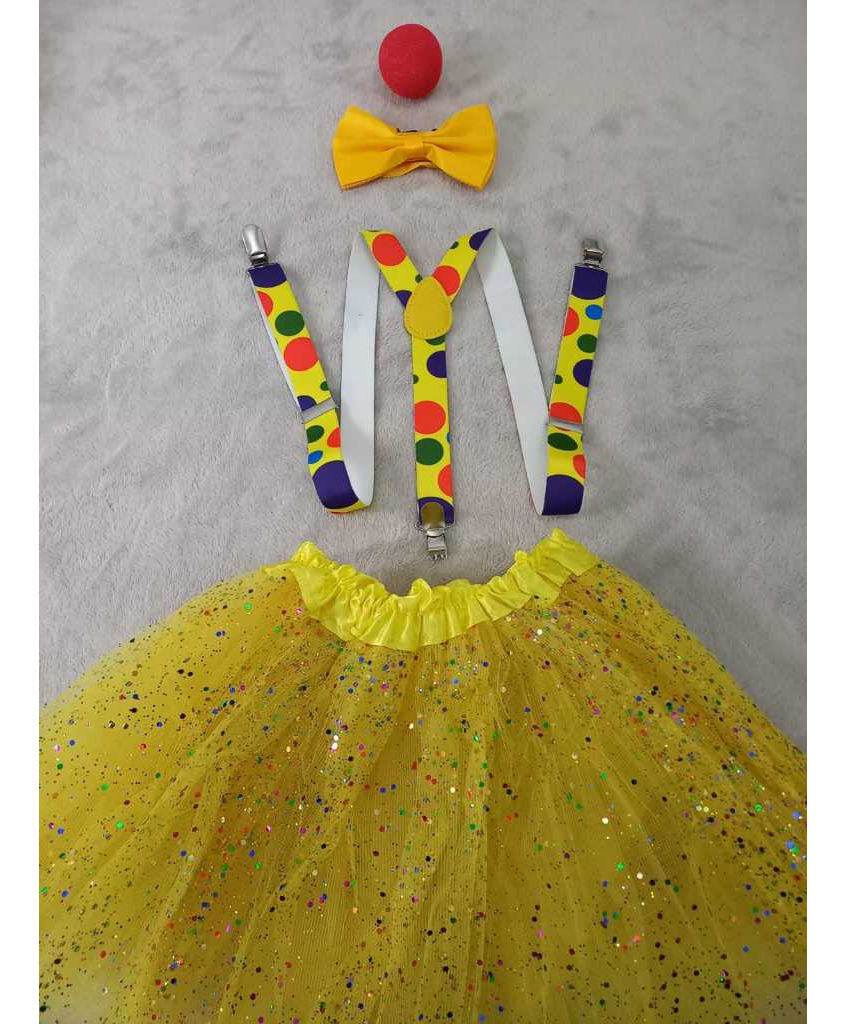 Fantasia Palhacinha Adulto Infantil Saia Suspensório Nariz(amarela adulto)