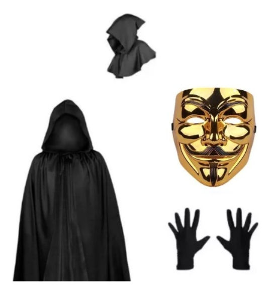 Fantasia V De Vingança Capa Pret Capuz Carnaval Halloween(dourada)