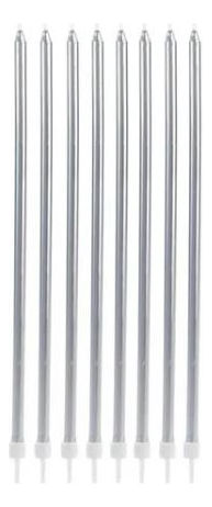 Velas Palito Gigante Metalizada Festa Aniversário 8 Unidades(prata)