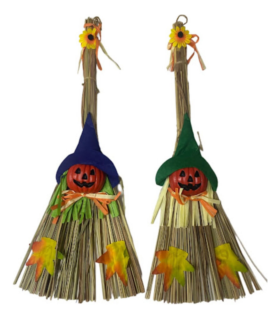Kit Vassoura De Palha Halloween Ventosa Decoração 50x12cm(abobora)