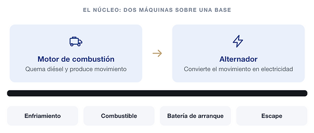 Esquema que explica el papel del motor de combustión y el alternador.