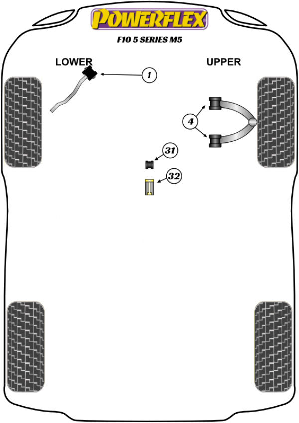 Miniatiūra: Priekio apatinės svirties įvorė į kėbulą - Powerflex Road Series (PFF5-6004)