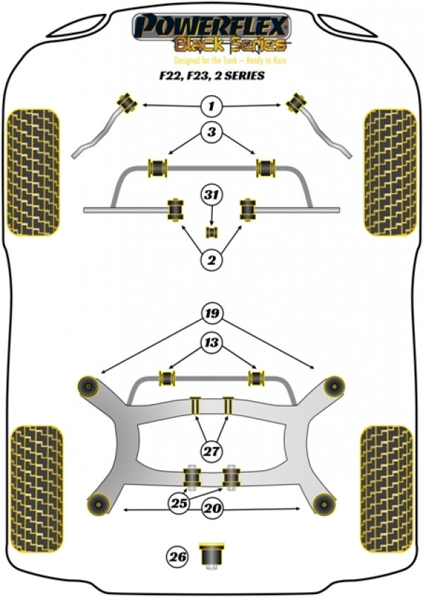 Miniatiūra: Rear SUBFRAME FRONT MOUNTING BUSH - Powerflex Black Series