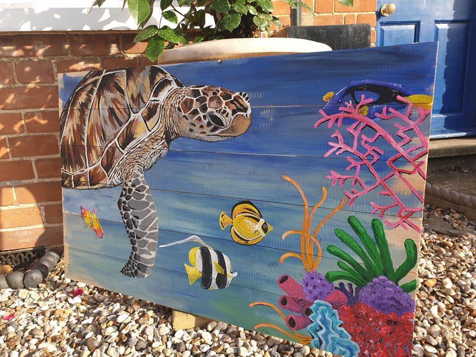 Thumbnail: "Reef" Original on reclaimed wood