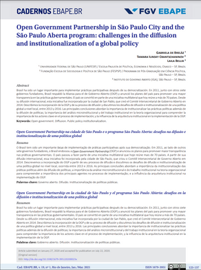 Open Government Partnership in São Paulo city and the São Paulo Aberta Programme: challenges in the difusion and institutionalization of a global policy