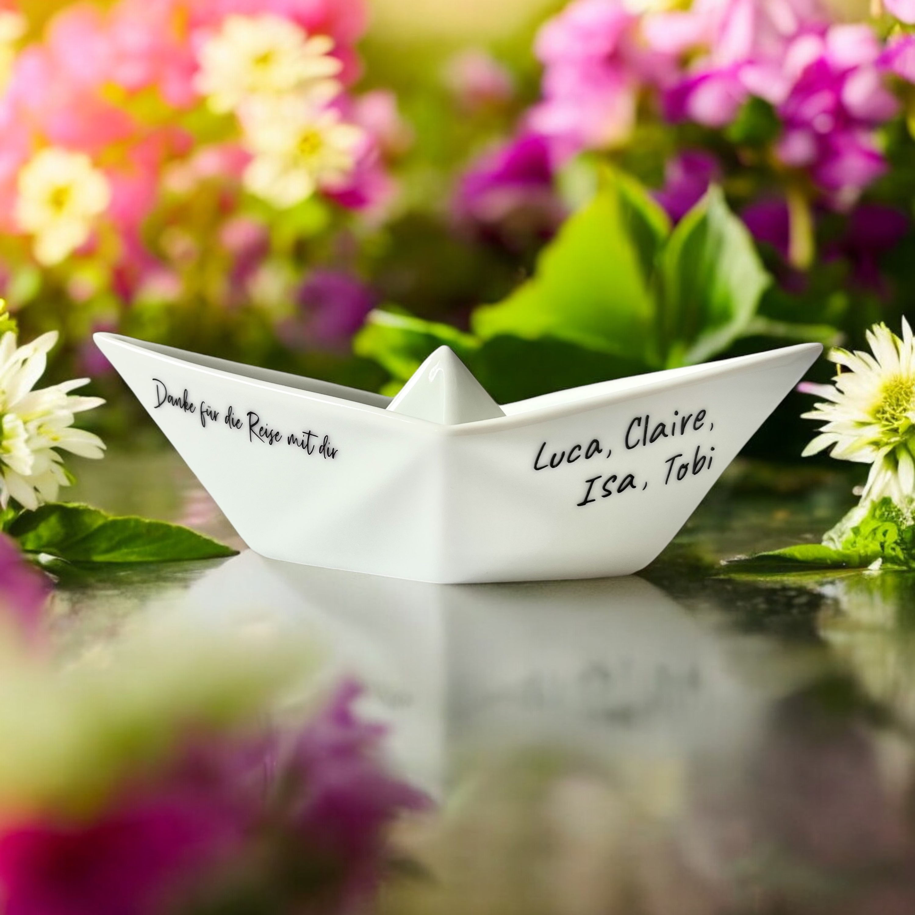 Schiff aus Porzellan mit Persönlichem Trauerspruch