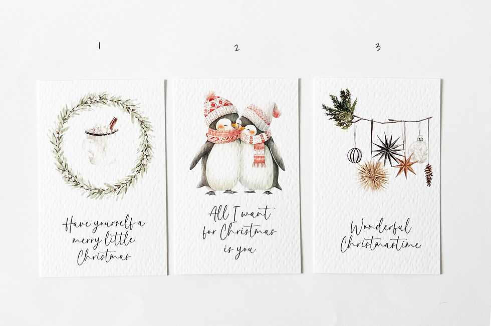 Miniaturbild: Kleine Weihnachtskarten mit Aquarellmotiven – auf edlem Strukturpapier gedruckt