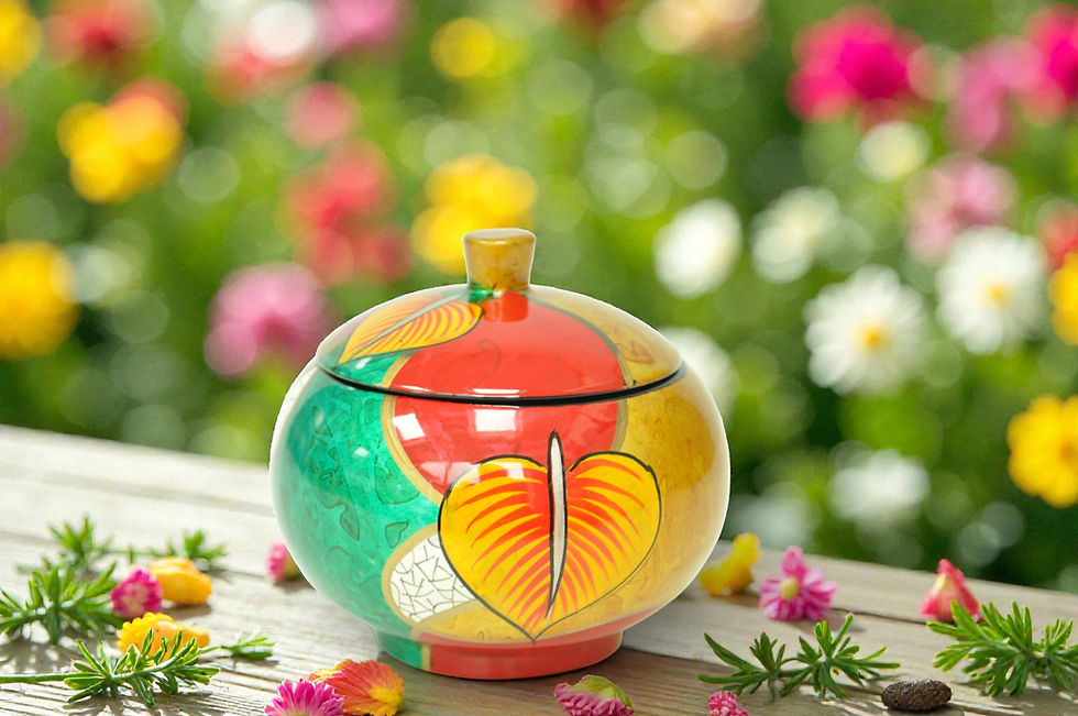Thumbnail: handmade wooden lacquer pot bowl decorative pot with lid abstract painting green blue red black orange