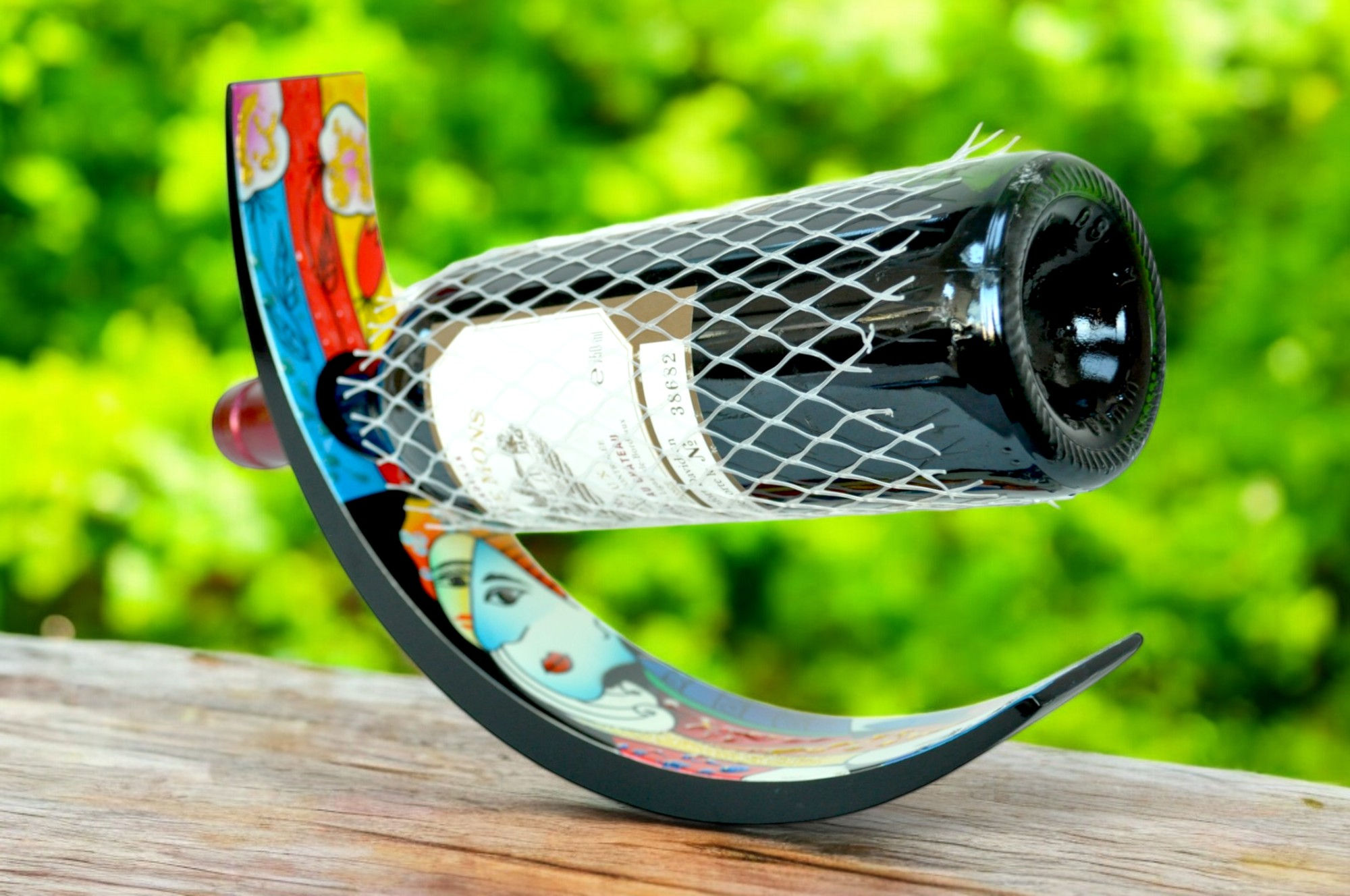 wooden wine holder lacquer abstract painting with 3D effect