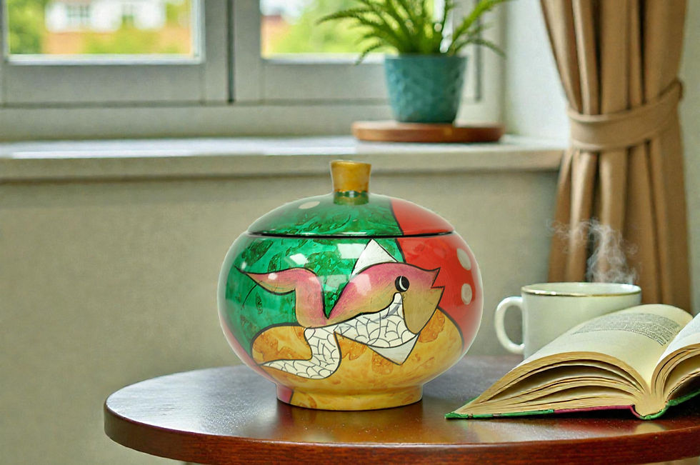 Thumbnail: handmade wooden lacquer pot bowl decorative pot with lid abstract painting green blue red black orange