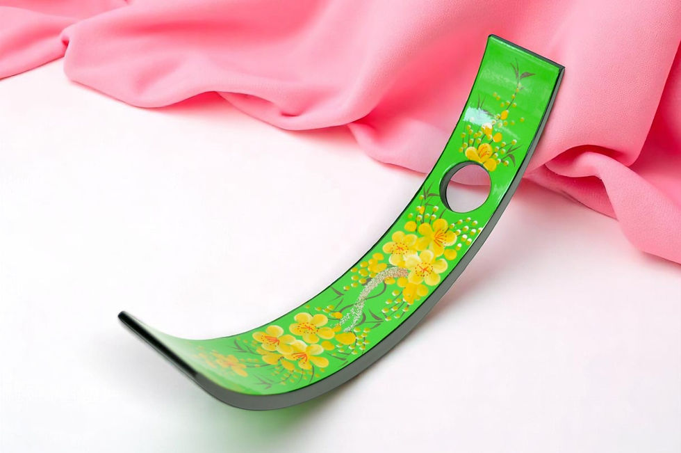 Thumbnail: wooden wine holder  lacquer hand painted floral pattern sand inlay blue orange white pink red green