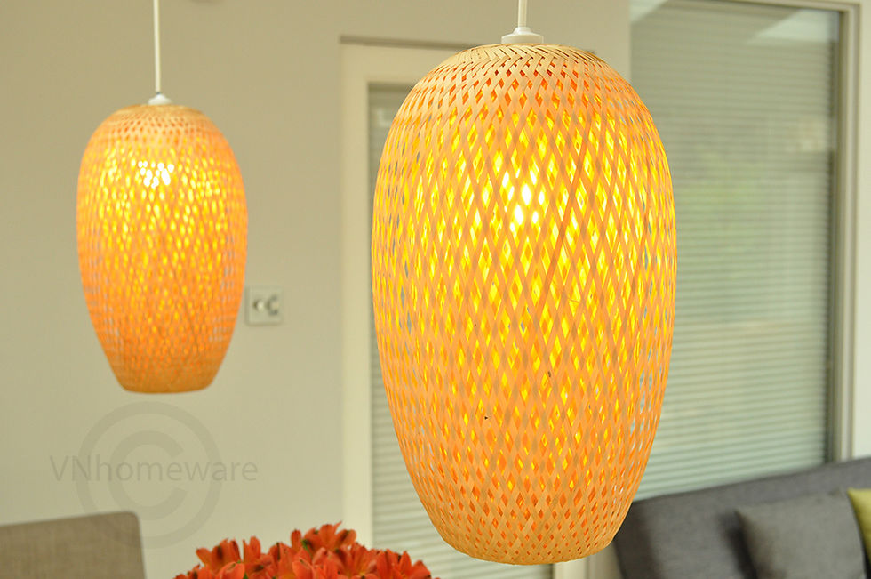 Thumbnail: pendant lampshade and light shade of pear round shape handcrafted from sustainable bamboo rattan in natural brown