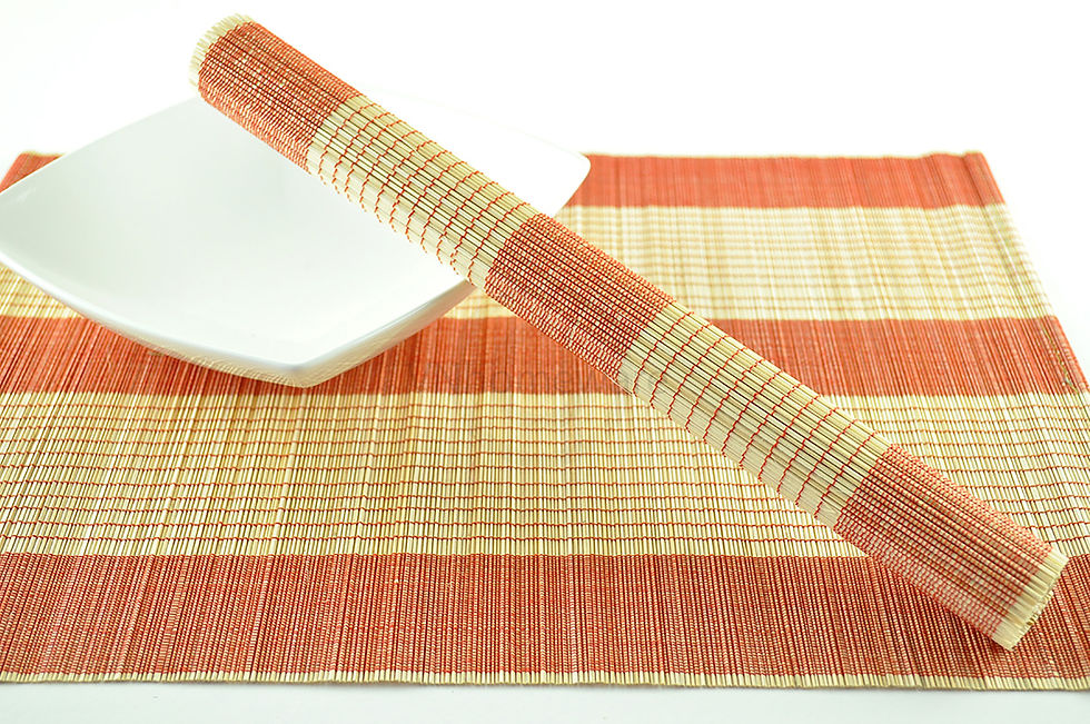 Thumbnail: handwoven bamboo placemat wooden table mat red cream green black brown orange blue yellow