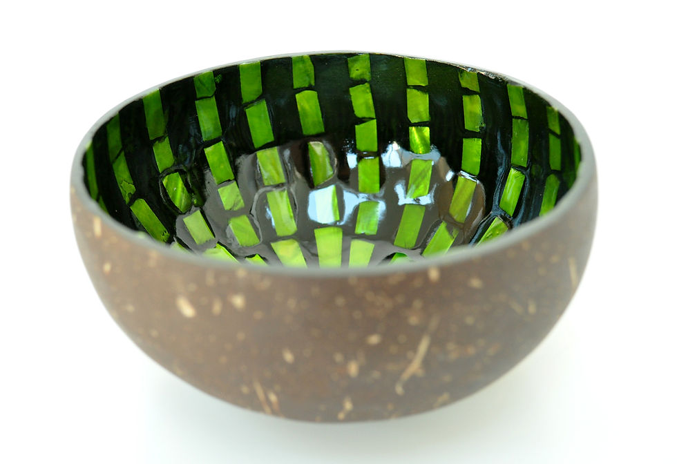 Thumbnail: coconut wooden bowl inlaid with sea shell lacquer decorative bowl green black