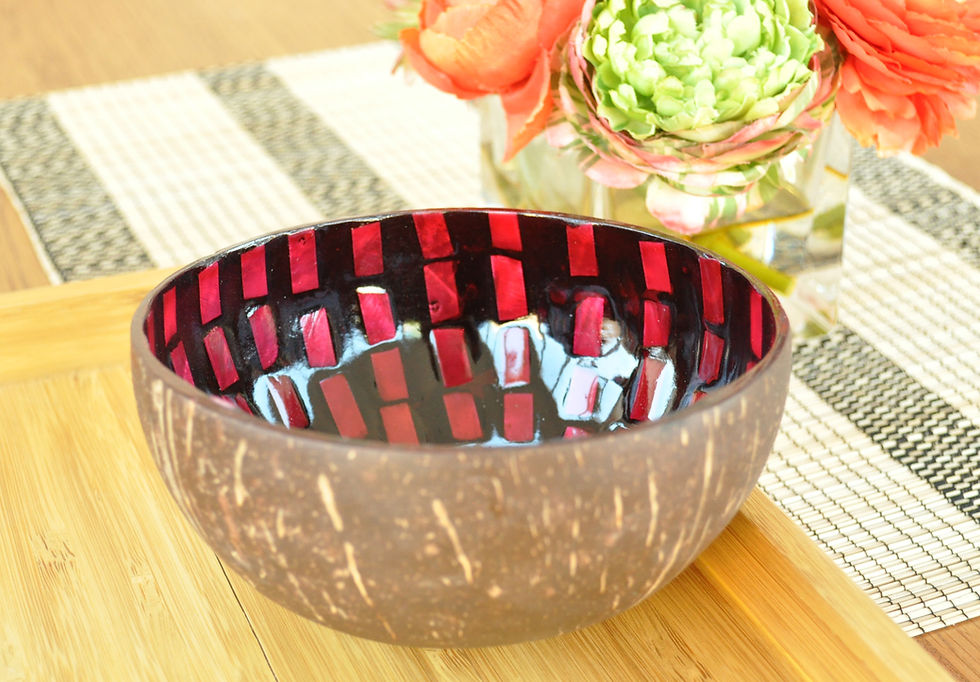 Thumbnail: handcrafted coconut wood decorative bowl round lacquer inlaid with seashell