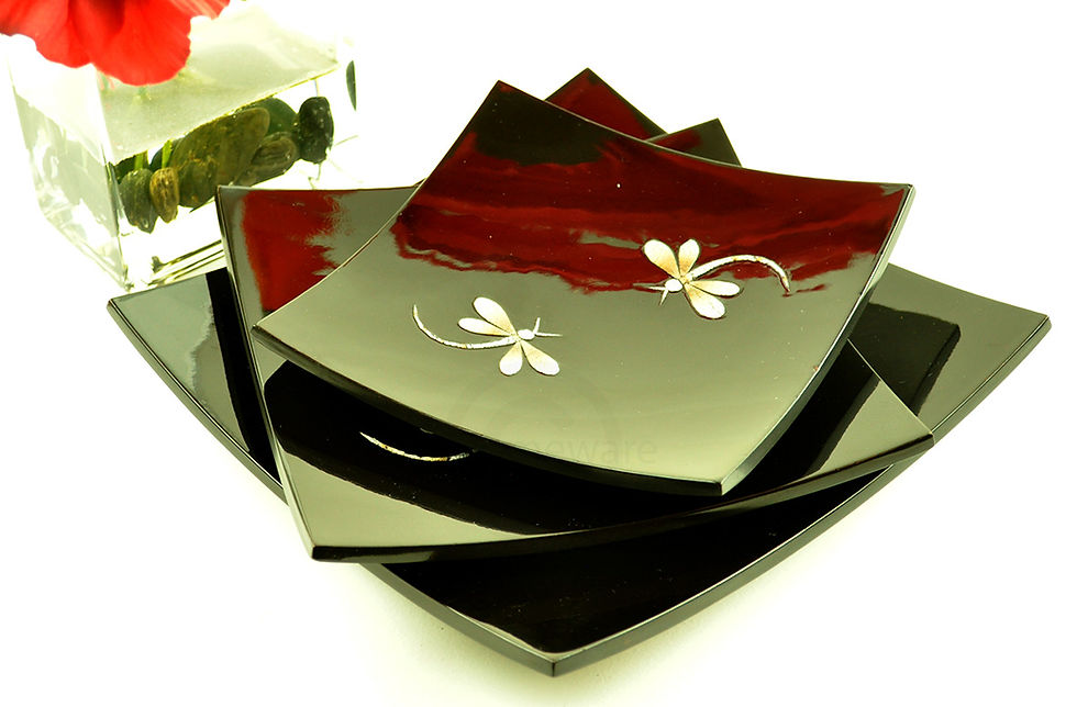 Thumbnail: handmade wooden lacquer plate with eggshell inlay eco decorative serving square plate black red green orange blue