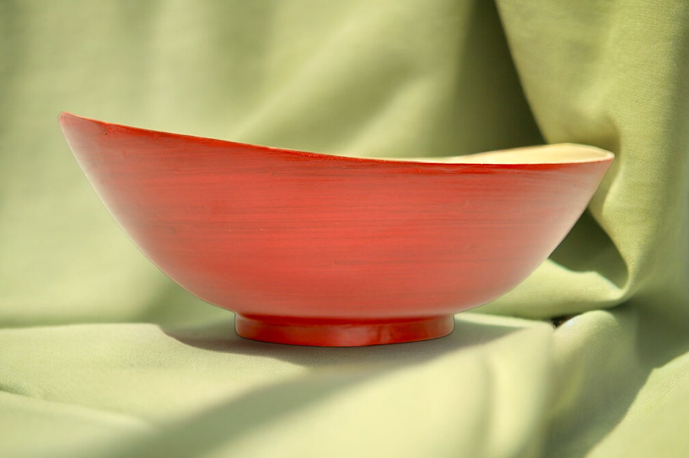 Thumbnail: Eco handmade bamboo wood bowl round oval boat shape salad fruit serving bowl brown cream green orange red