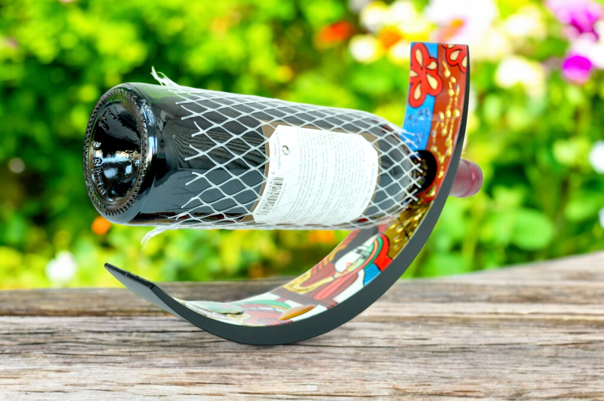 wooden wine holder lacquer abstract painting with 3D effect