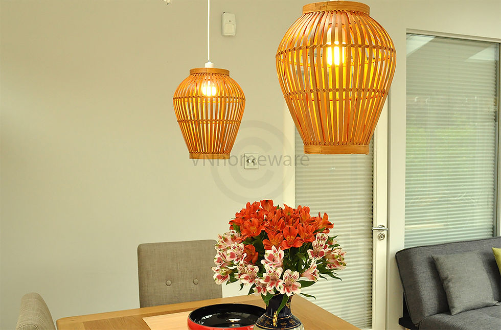 Thumbnail: eco friendly lampshade pendant hanging light shade handmade of bamboo rattan in brown round dome shape