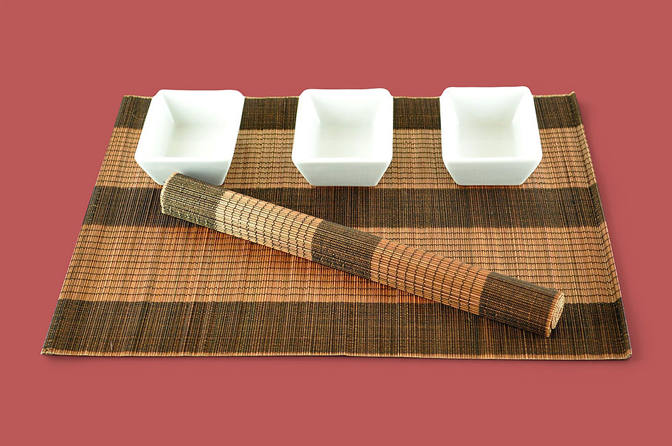 Thumbnail: handwoven bamboo placemat wooden table mat red cream green black brown orange blue yellow