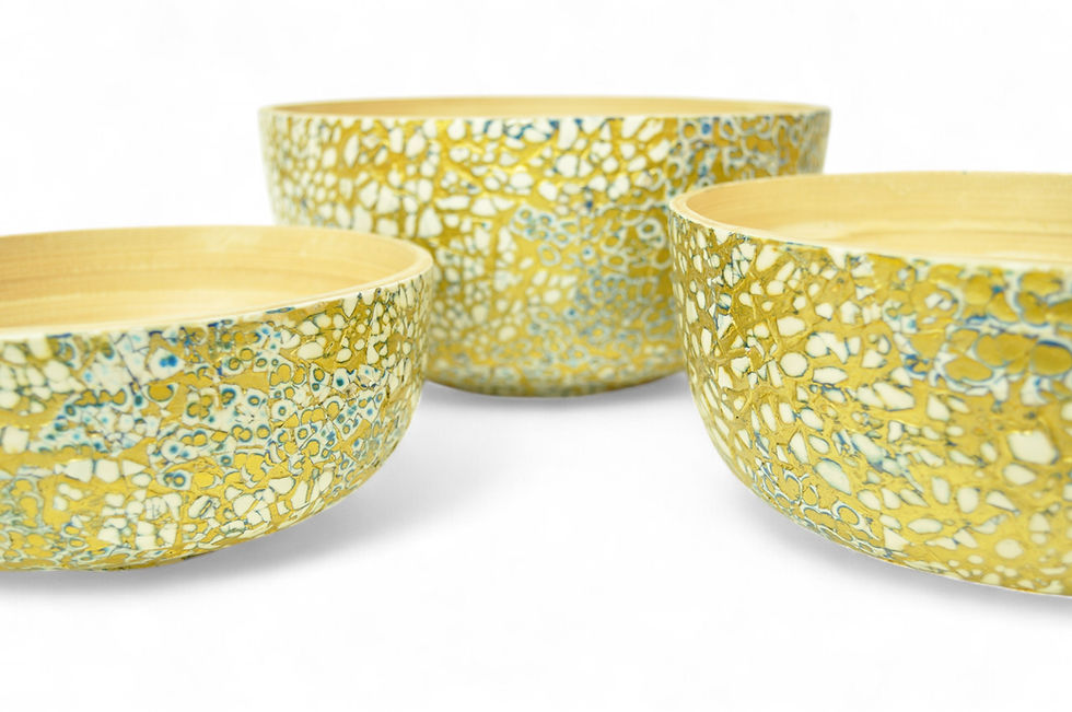 Thumbnail: bamboo bowl handmade decorative bowl lacquer blue black pink green gold