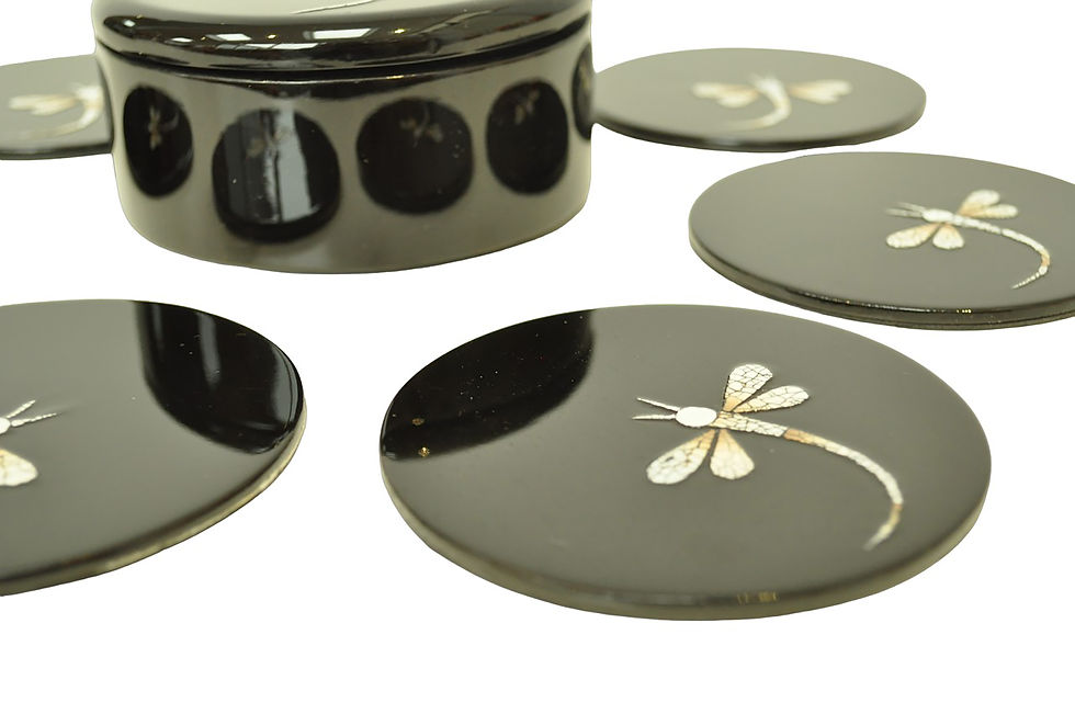 Thumbnail: wooden lacquer coaster handmade coaster inlaid seashell eggshell blue green red black orange white