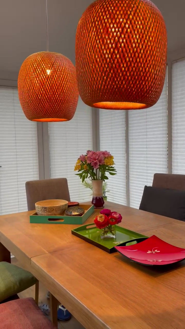 Thumbnail: pendant lampshade and light shade with apple round shape handcrafted from sustainable bamboo rattan in natural brown