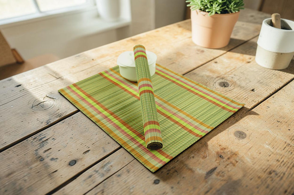 Thumbnail: handwoven bamboo placemat wooden table mat red cream green black brown orange blue yellow