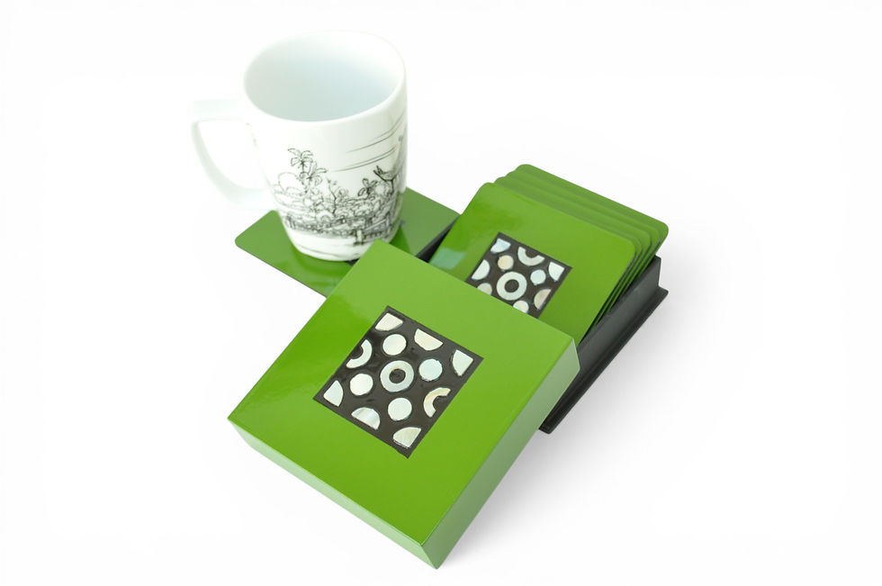 wooden lacquer coaster handmade coaster with seashell eggshell inlay blue green red black orange