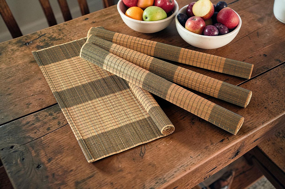 Thumbnail: handwoven bamboo placemat wooden table mat red cream green black brown orange blue yellow