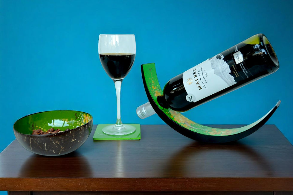 Thumbnail: wooden wine holder  lacquer hand painted floral pattern sand inlay blue orange white pink red green