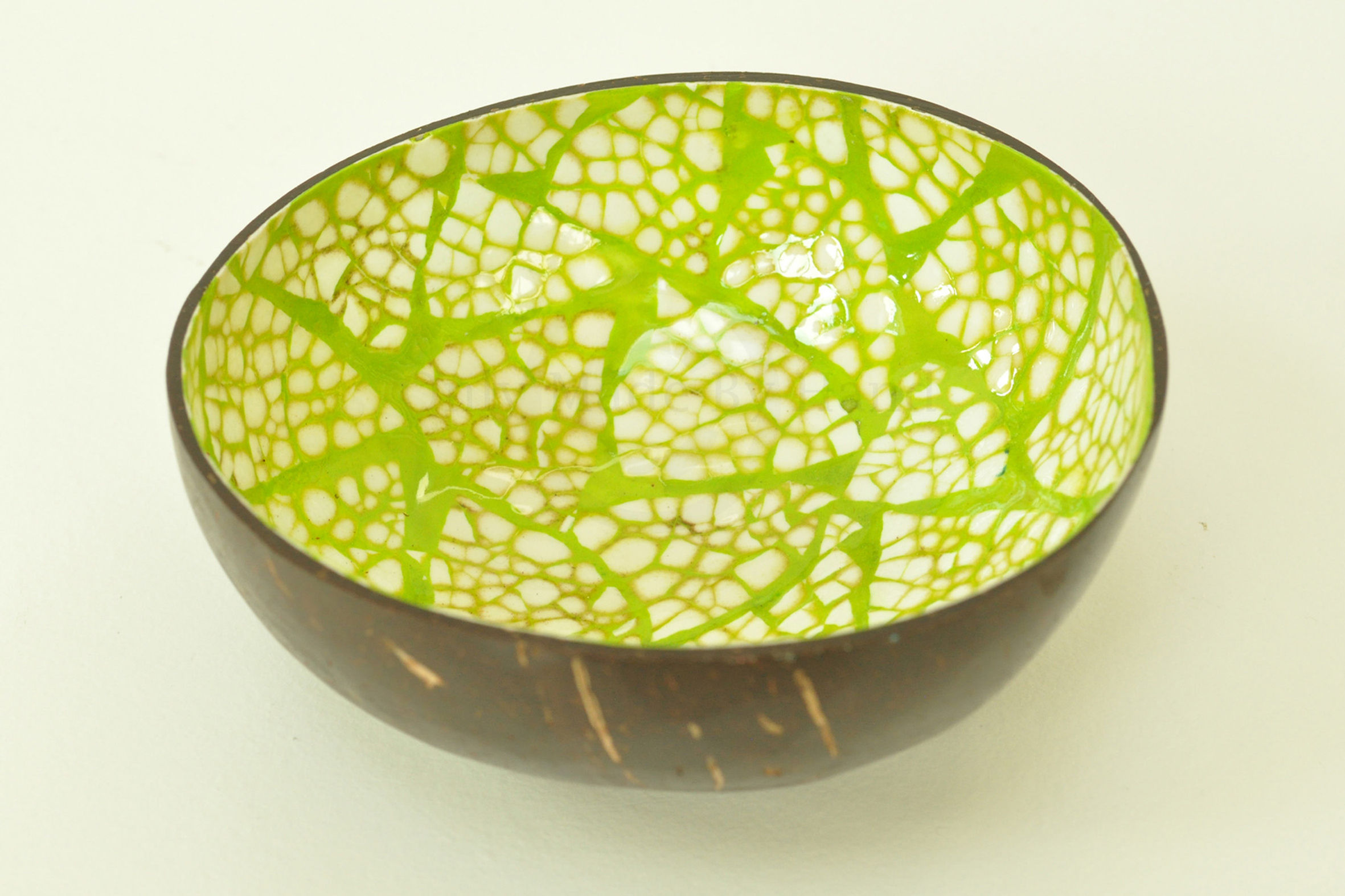 wooden coconut bowl handmade decorative round bowl black brown cream blue red green lacquer egg shell seashell