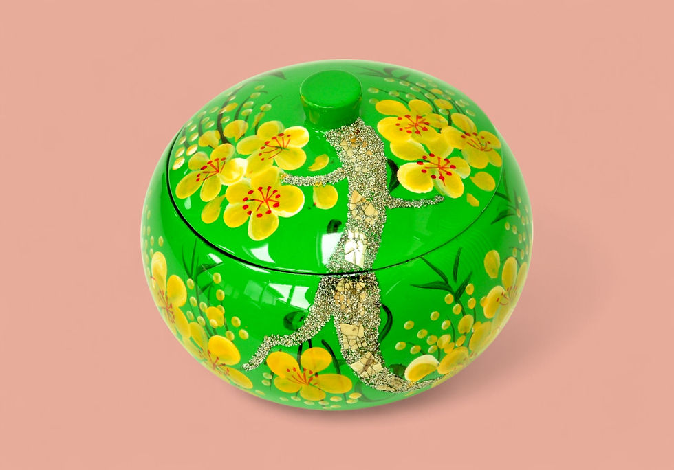 Thumbnail: wooden lacquer decorative serving bow pot jar inlaid with eggshell flower hi gloss orange red green blue black