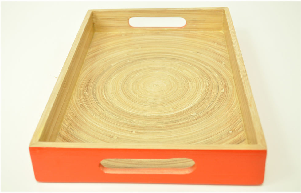 Thumbnail: bamboo wooden tray handmade serving decorative tray blue green sage red orange yellow