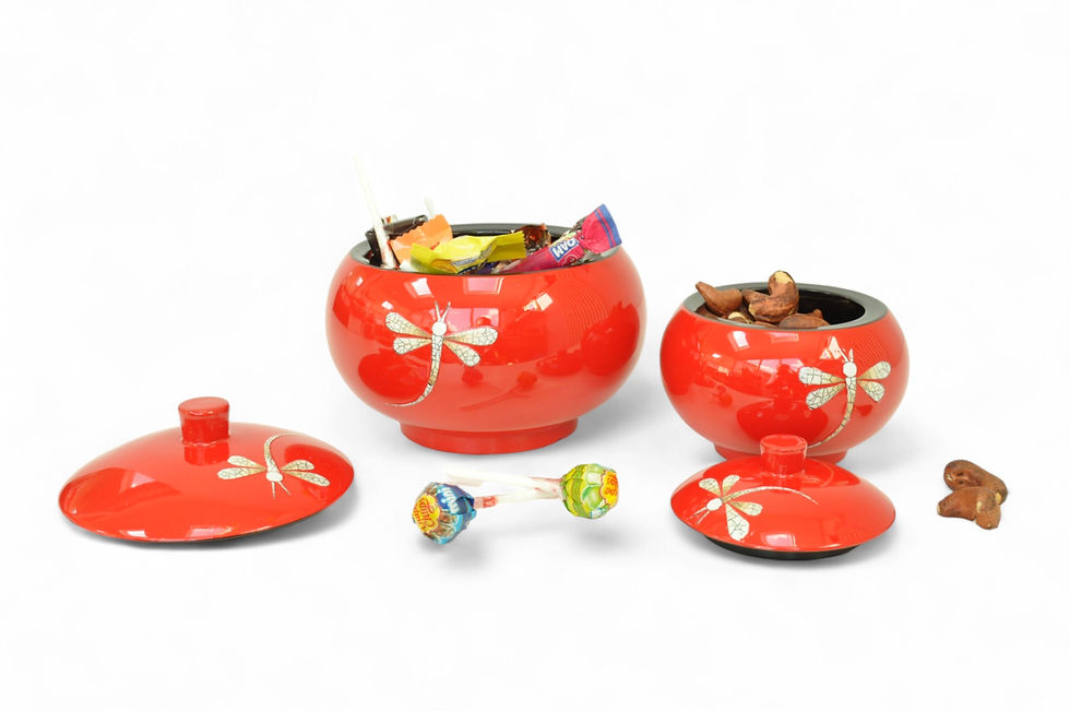 Thumbnail: lacquer round box pot wooden container handmade decorative box green red black