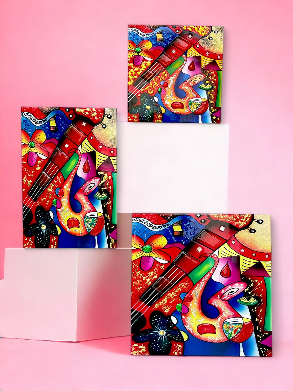 Thumbnail: handcrafted wooden lacquer picture with 3D effect embossed painting, eggshell seashell inlay