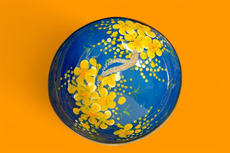 Thumbnail: handcrafted eco coconut decorative coconut bowls hand paint and sand inlay blue red white orange green purple yellow