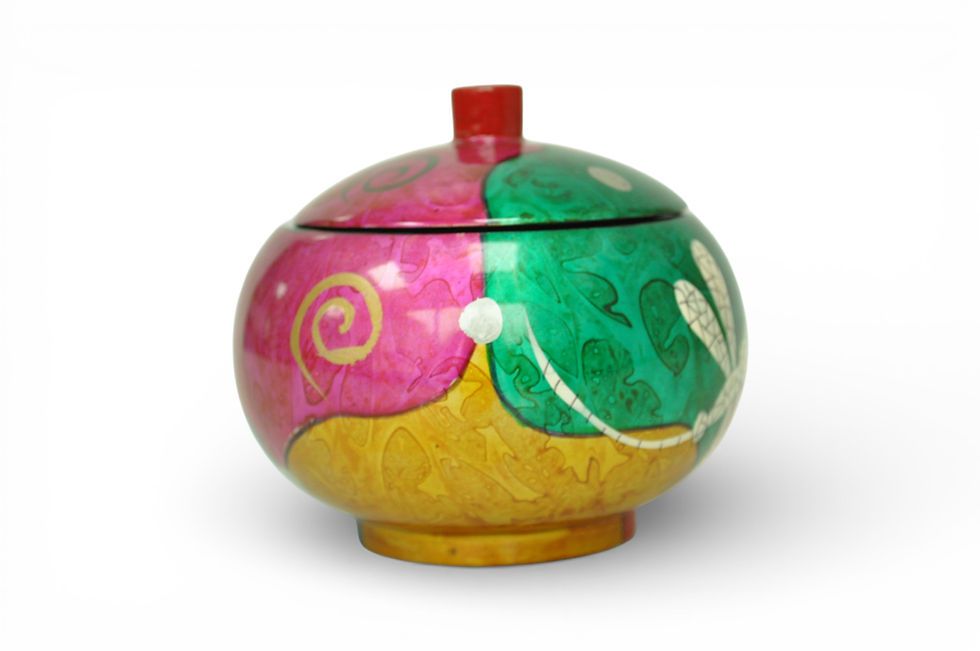 Thumbnail: handmade wooden lacquer pot bowl decorative pot with lid abstract painting green blue red black orange